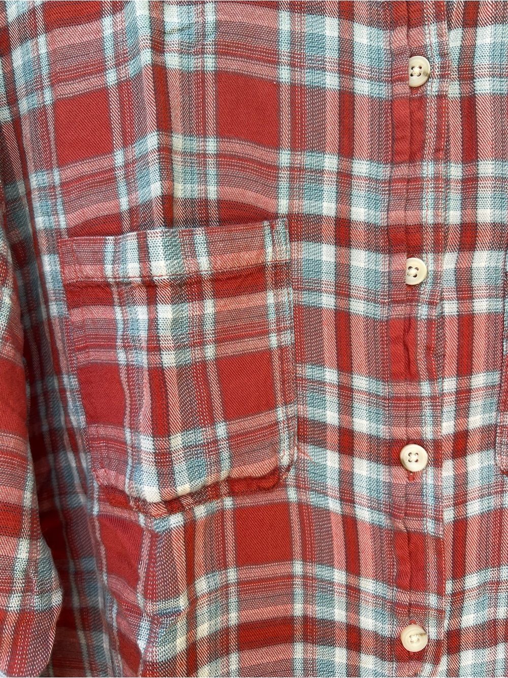 Mossimo Red & Blue Plaid Boyfriend Fit Long Sleeve Flannel Button Down Shirt XL - Picture 6 of 7
